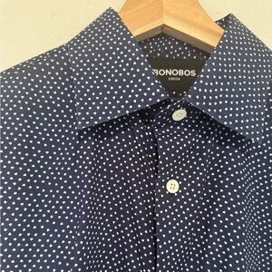 Bonobos Navy Shirt with White Heart Pattern